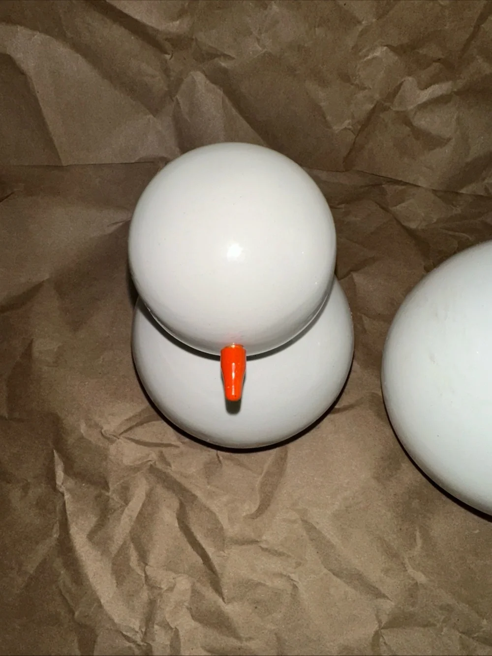 West Elm White glass/Lacquer 5” & 6”Snowman Figurines - Set of 2